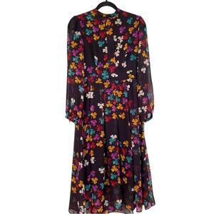 Gyalwana Blue Multi Color Clover Print Long Sleeve Vintage Inspired Maxi Dress L